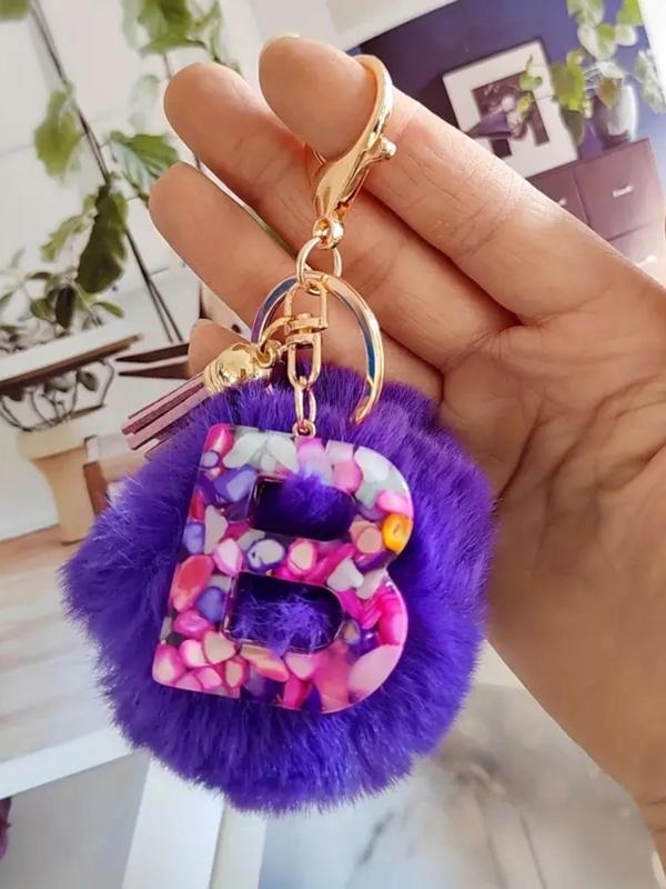 Cute Letter & Pom Pom & Tassel Design Keychain,  Fashionable Keychain for Women & Girls, Fashion Keychain for Car Daily Clothing Decor, Trendy All-match & Exquisite Keychain for Birthday Gift