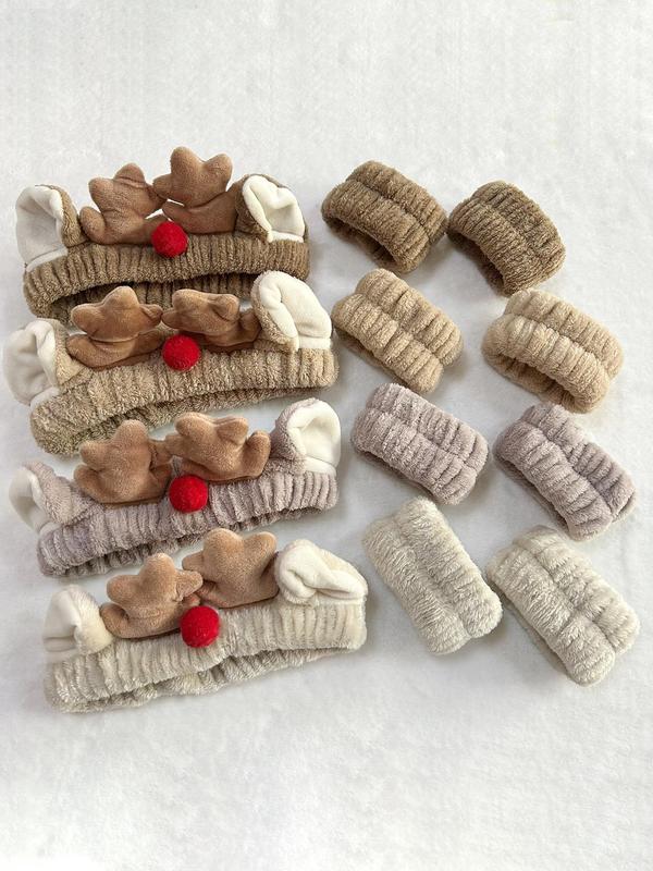 Cute Reindeer Antler Design Hair Band & Wristband Set, Soft Plush Hair Band & Wristband, Fashion Hair Accessories for Women & Girls