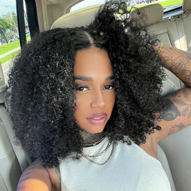 CurlyMe Wear Go Glueless Kinky Curly Pre-cut HD Lace Pre-bleached Hair Lace Front Wigs