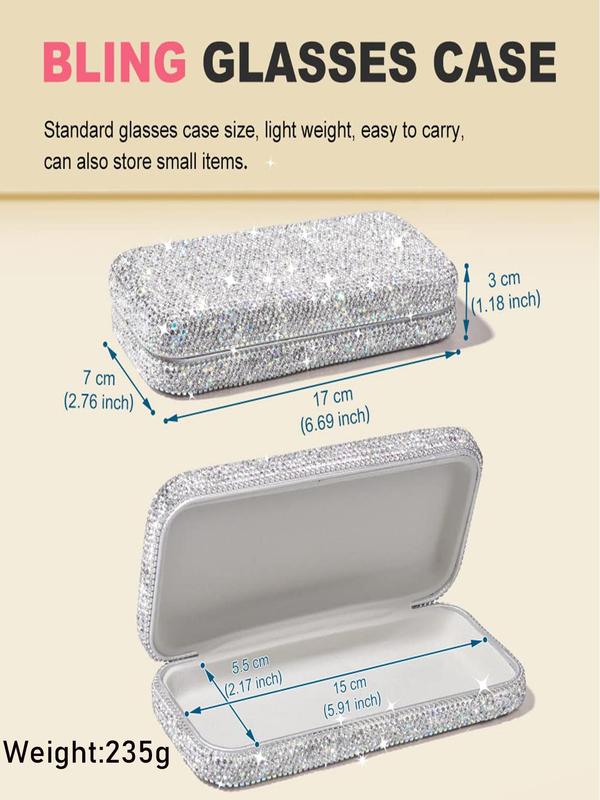 Bling Rhinestone Decorated Glasses Case, Shiny Glasses Case, Rhinestone Hard Shell Protective Large Eyeglass Case, Fashion Accessories for Women & Girls