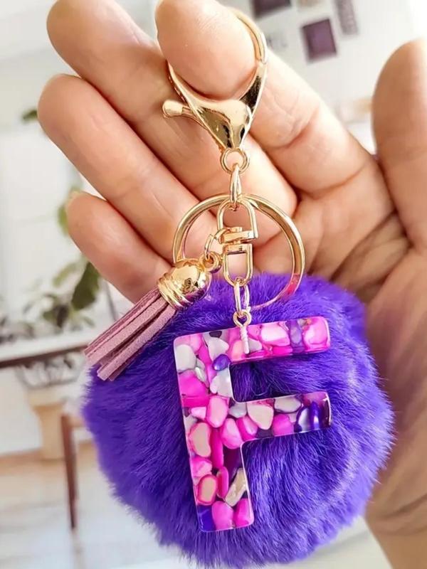 Cute Letter & Pom Pom & Tassel Design Keychain,  Fashionable Keychain for Women & Girls, Fashion Keychain for Car Daily Clothing Decor, Trendy All-match & Exquisite Keychain for Birthday Gift