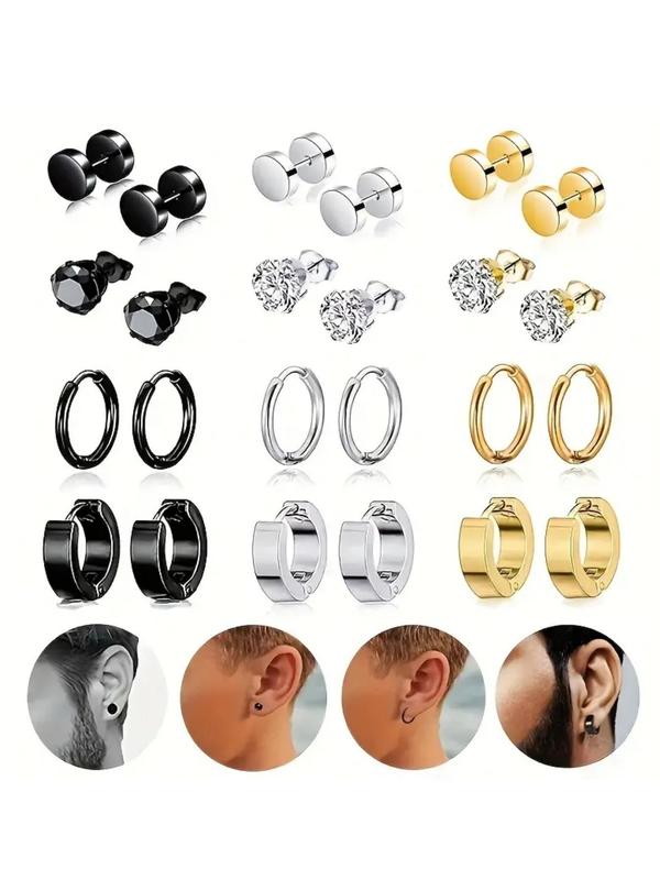 Stainless Steel Stud & Hoop Earrings, Fashionable Minimalist Earrings Set for Women & Men, Trendy All-match & Exquisite Jewelry for Birthday Gift