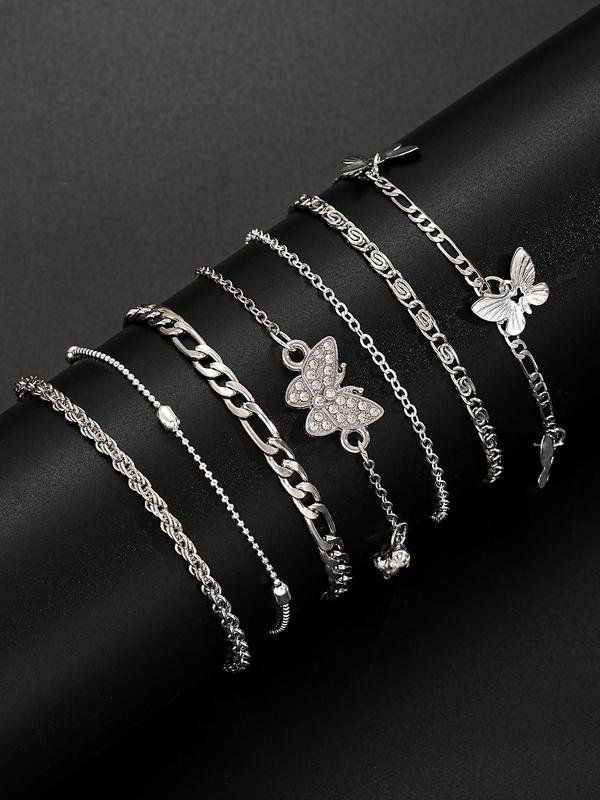 Women's Fashion Charming Butterfly & Heart Shape Anklet Set, Fall Plain Elegant Zinc Alloy Anklet, Trendy Body Jewelry for Women & Girls, Holiday Gifts, Fall Outfits, Fall Freshness