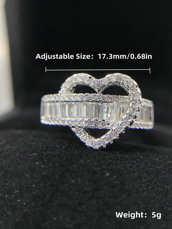 Women's Elegant Rhinestone Decorated Hollow out Heart Design Cuff Ring, Fashion Teen Girl Accessories for Party, Daily Clothing Decor for Girl