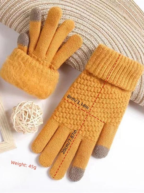 Unisex Solid Color Knitted Gloves, Casual Touch Screen Gloves for Fall & Winter, Fashion Accessories for Men & Women