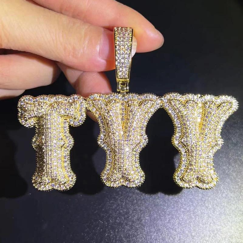 NEW Custom Double Letter Name Pendant With Iced Out Zirconia Gold Silver Color Necklace Men Women Hip Hop Jewelry