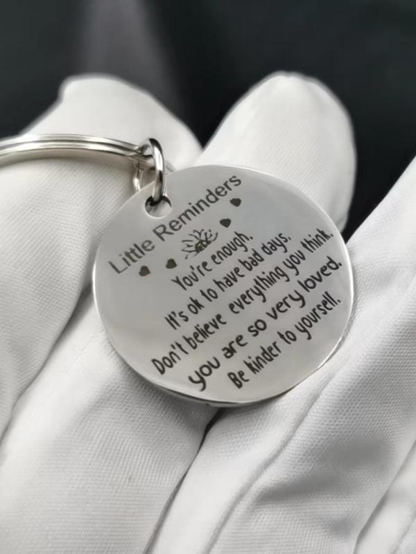 Slogan Pattern Round Shaped Stainless Steel Keychain, Fashion Keychain for Men & Women, Trendy All-match & Exquisite Keychain for Birthday Gift