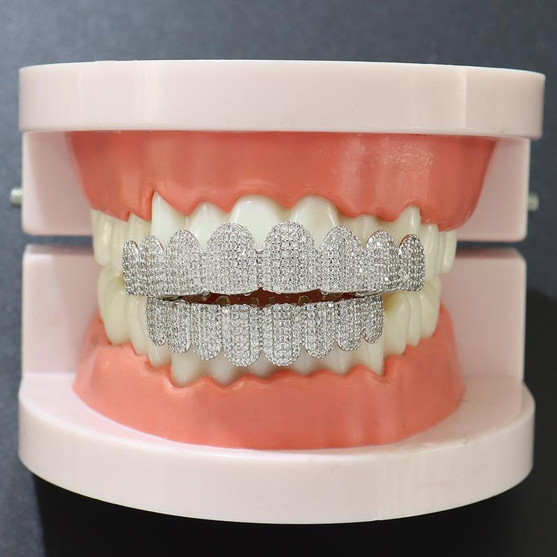 Eight tooth flat teeth hip hop braces for men and women, 18k copper micro inlaid zircon gold plated teeth trend