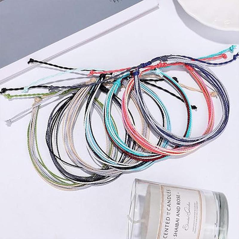 Random Color Adjustable Handmade Braided Rope Beaded Anklet, 12pcs set Boho Style Ankle Bracelet, Summer Beach Surfers Wave Bracelet