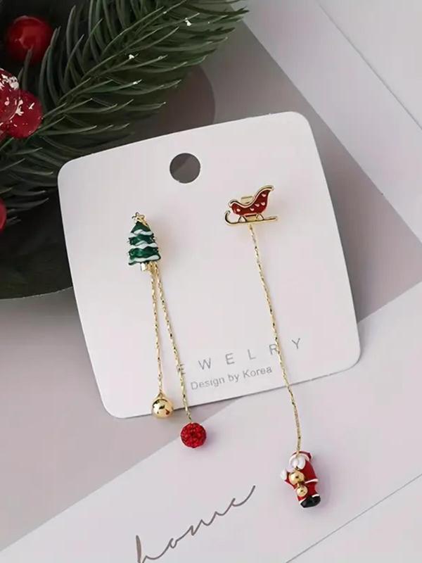 Cute Christmas Themed Dangle Earrings, Asymmetrical Design Drop Earrings, Fashion Jewelry for Party, Daily Decor, Trendy All-match & Exquisite Jewelry for Gift