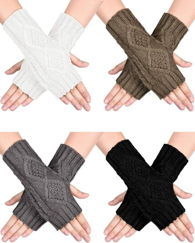 4 Pairs Women's Fingerless Gloves Knit Half Gloves with Finger Holes Typing Wrist Warmers