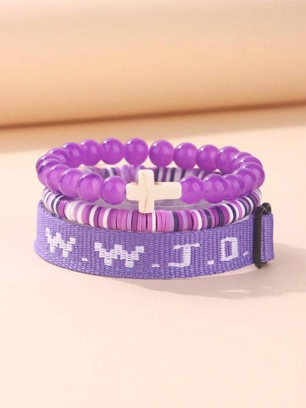 WWJD Beaded Bracelet, Y2k Fashionable Cross Charm Decor Beaded Bracelet for Women & Men, Trendy All-match & Exquisite Jewelry for Birthday Gift