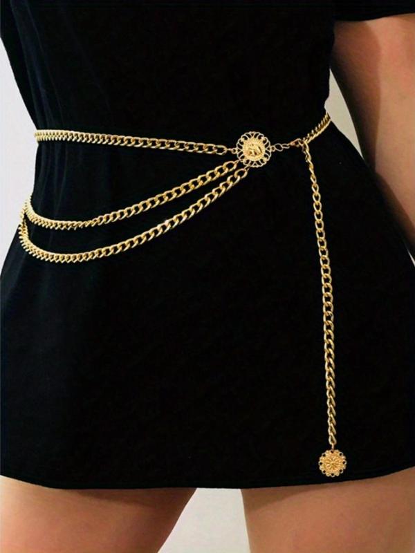 Women's Fashion Tiered Layered Chain Belt,  Casual Stainless Steel Waistband for Dress, Fashion All-match Clothing Accessories for Jeans