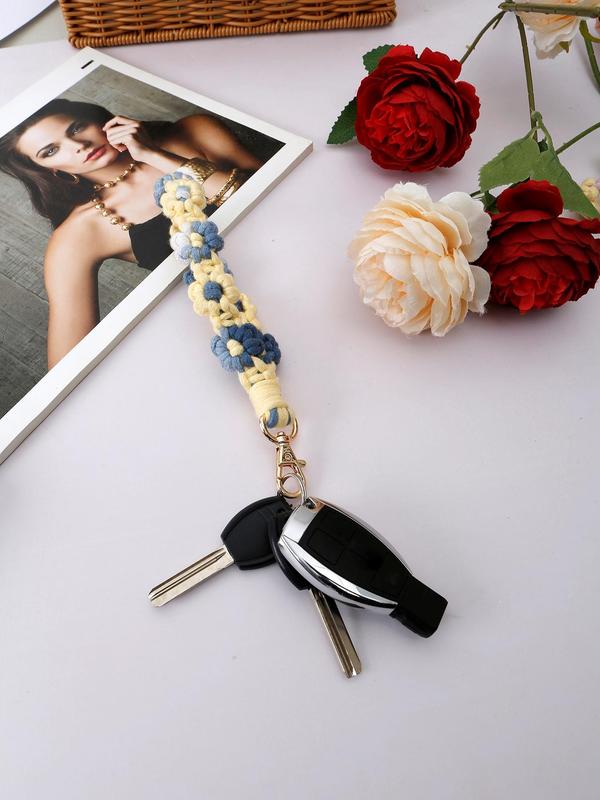 Boho Style Colorful Flower Rope Braided Keychain, Fashionable Keychain for Women & Men, Cute Key Chain Car Keys As Gift for Girls