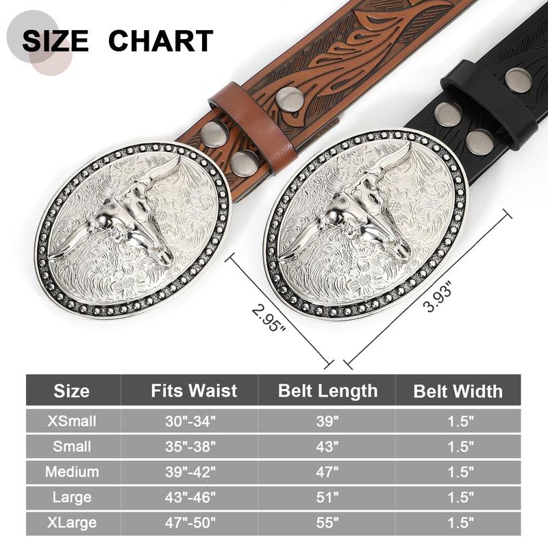 JASGOOD Western Belt Cowboy Belts for Men Women Bull Buckle Belt Embossed Leather Belt for Jeans