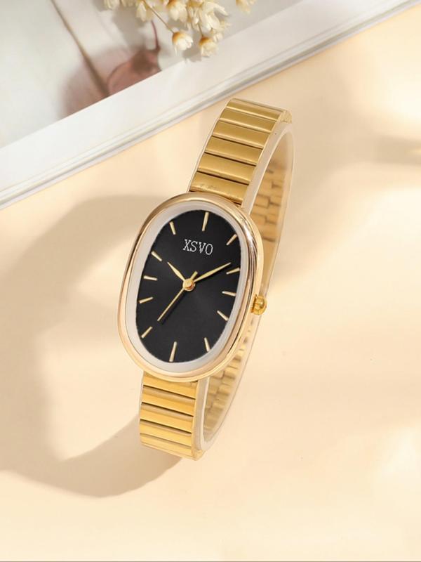 Women's Elegant Oval Dial Quartz Watch, Fashionable Wristwatch with Analog Display, Trendy Watch for Women As Gift