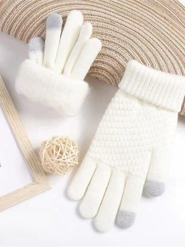 Unisex Solid Color Knitted Gloves, Casual Touch Screen Gloves for Fall & Winter, Fashion Accessories for Men & Women