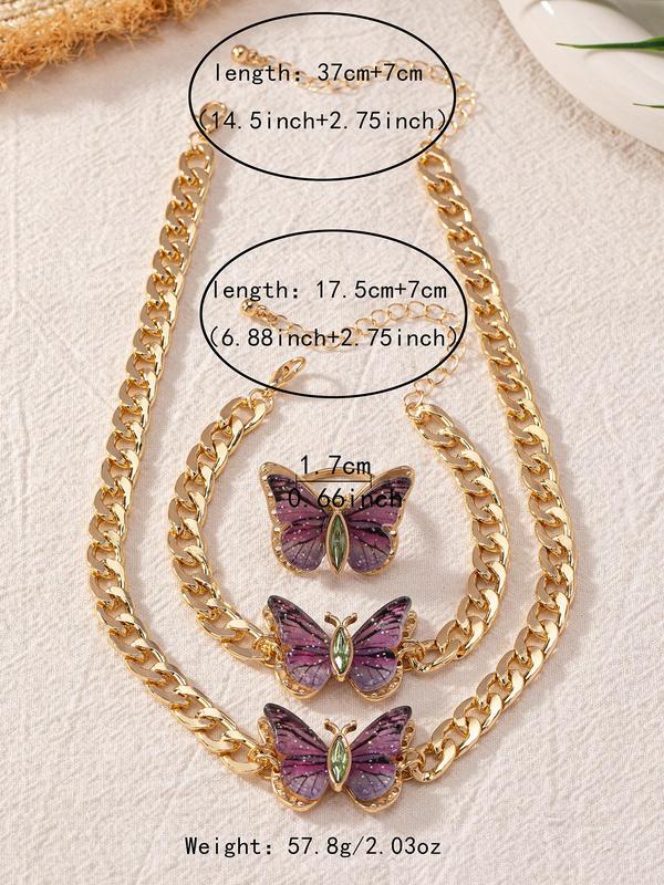 Women's Elegant Butterfly Design Jewelry Set, Exquisite Trendy Pendant Necklace & Ring & Bracelet, Chic Vintage Jewelry Set for Party & Daily Decor