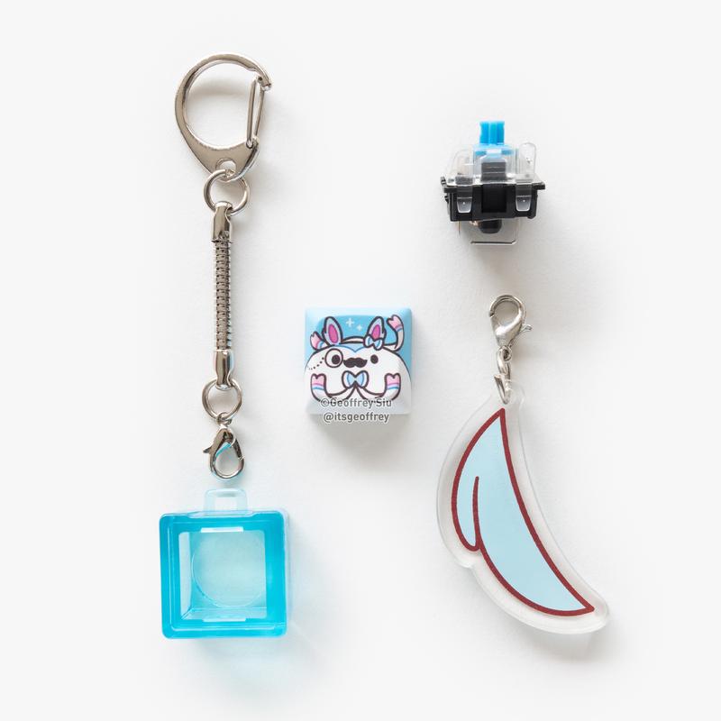 Teaveelution Clicky Keychains Keyboard Fidgets with Blue Gateron Switch and Bonus Tail Charm