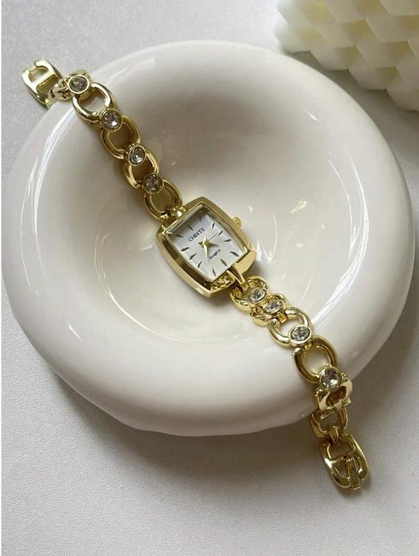 1pc Minimalist Square Dial Chain Strap Delicate High-Value Vintage Quartz Watch