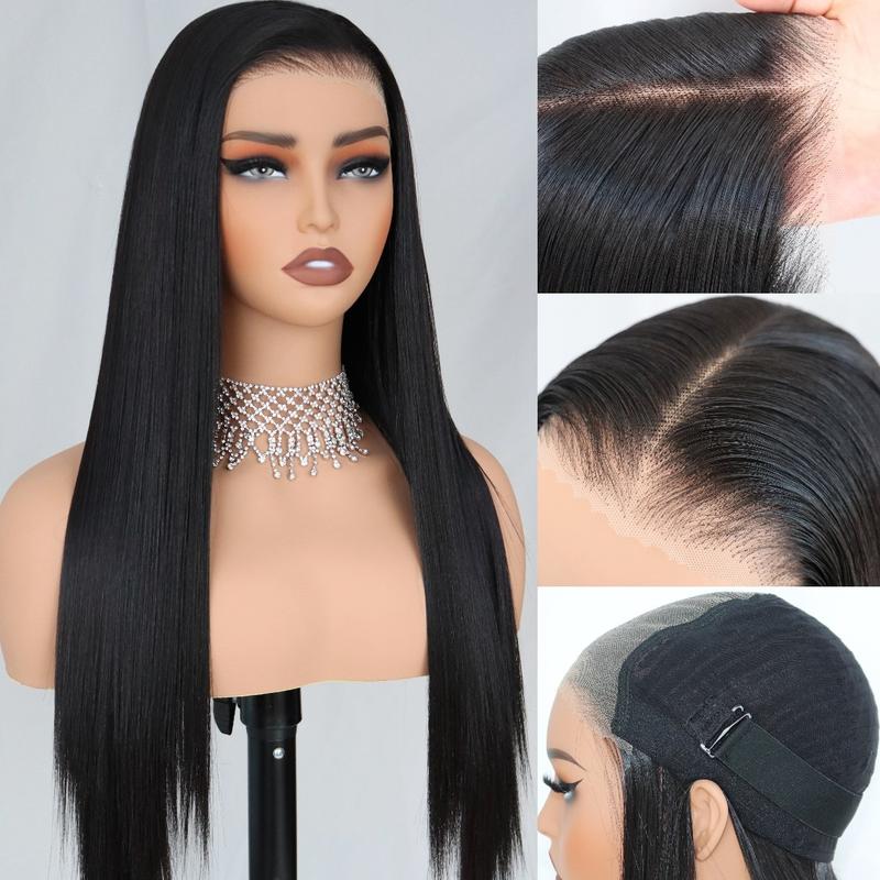 Ua Hair 9x7 Glueless Synthetic Lace Front Wig Wear And Go Pre Plucked Pre Cut Straight Wig Vivid Self Growing Clean Hairline with Tiny Knots  Heat Resistant Fiber Natural No Glue Wig