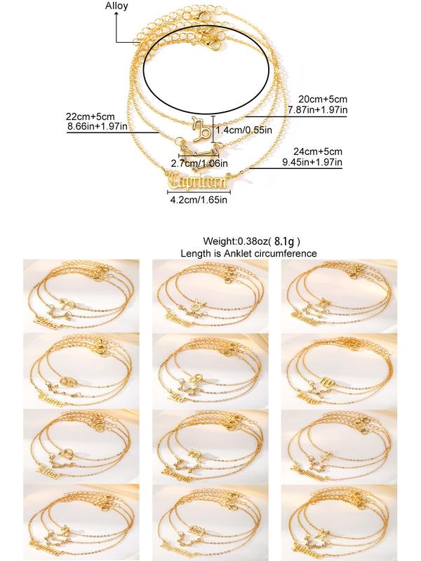 Fashion Constellation Design Anklet for Women & Girls (3pcs), New Fashion Jewelry for Party, Daily Clothing Decor, Trendy All-match & Exquisite Jewelry for Birthday Gift