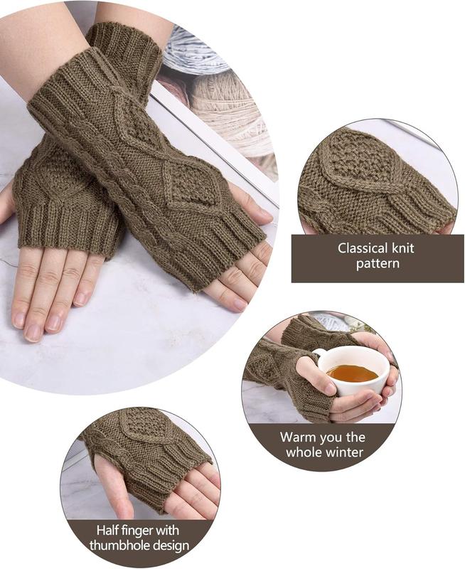 4 Pairs Women's Fingerless Gloves Knit Half Gloves with Finger Holes Typing Wrist Warmers