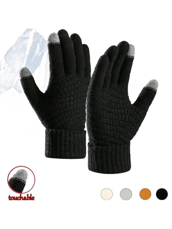 Unisex Solid Color Knitted Gloves, Casual Touch Screen Gloves for Fall & Winter, Fashion Accessories for Men & Women