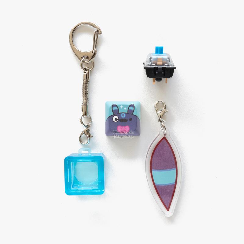 Teaveelution Clicky Keychains Keyboard Fidgets with Blue Gateron Switch and Bonus Tail Charm