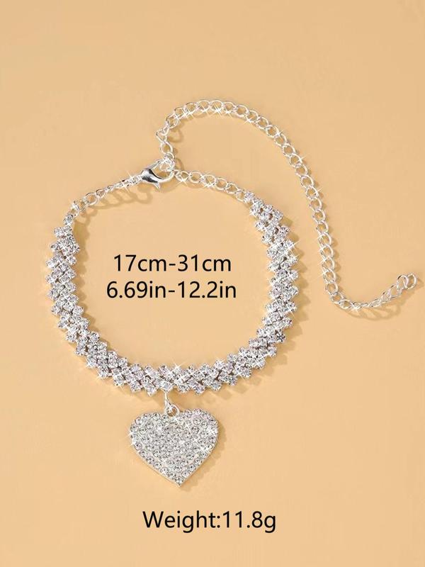 Women's Elegant Trendy Rhinestones Decorated Summer Anklet with Heart Design, Fashion Summer Jewelry for Party, Daily Clothing Decor, Trendy All-match & Exquisite Jewelry for Birthday Gift