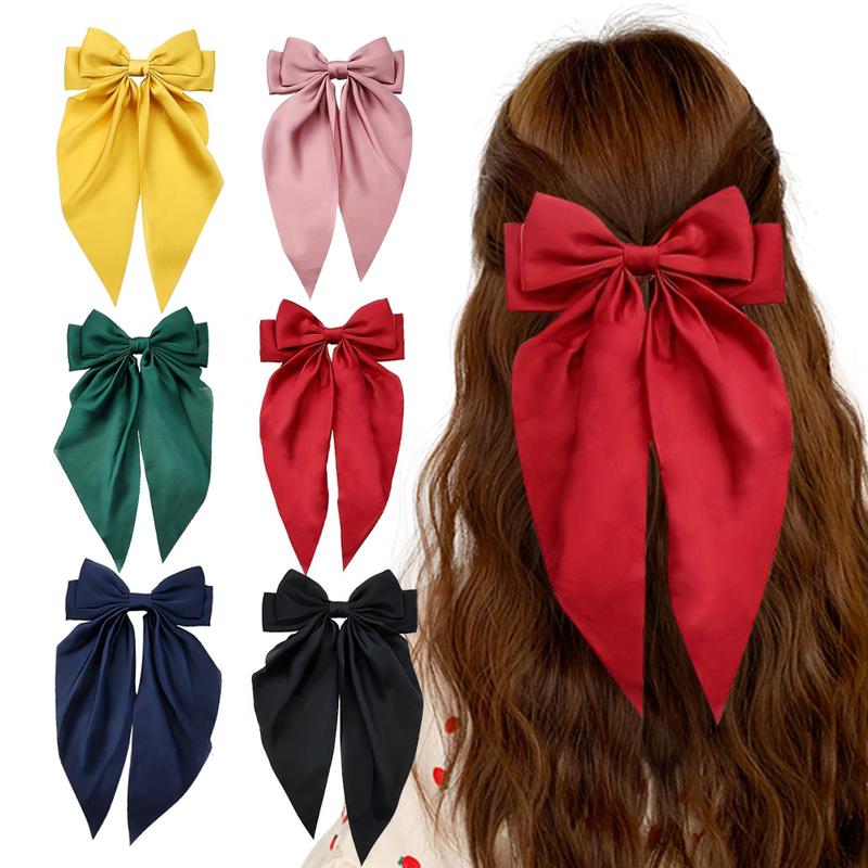 6 elegant solid color ribbon bow shaped hair clips with fashionable hair accessories suitable for women's daily use