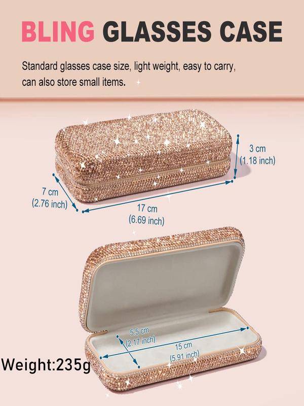 Bling Rhinestone Decorated Glasses Case, Shiny Glasses Case, Rhinestone Hard Shell Protective Large Eyeglass Case, Fashion Accessories for Women & Girls