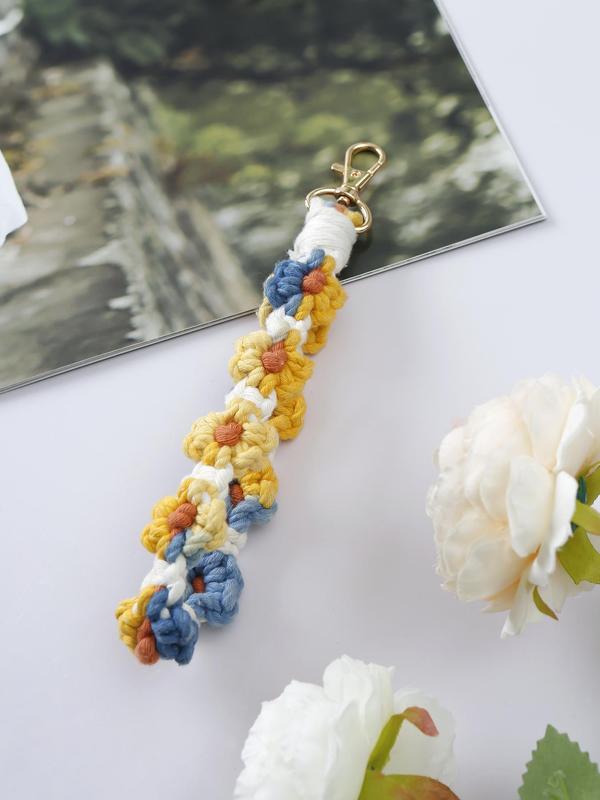 Boho Style Colorful Flower Rope Braided Keychain, Fashionable Keychain for Women & Men, Cute Key Chain Car Keys As Gift for Girls