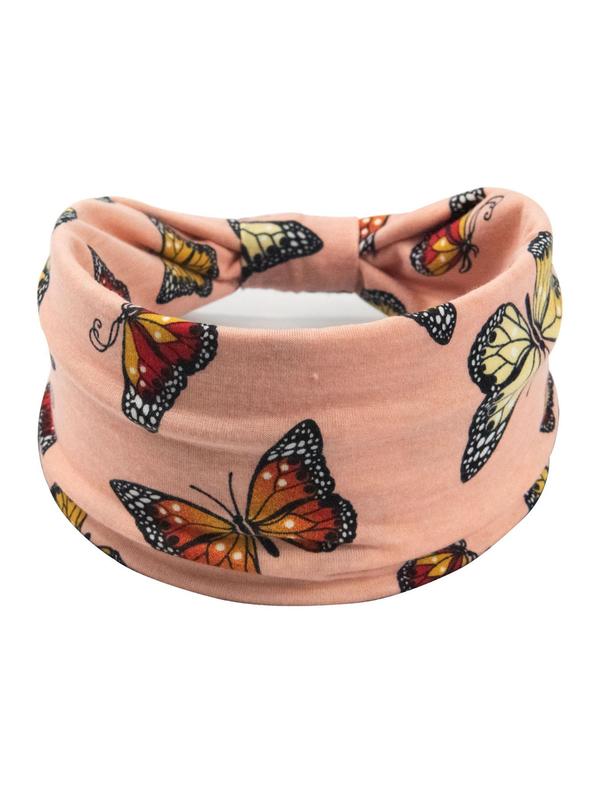 Butterfly & Floral Print Knot Design Sports Hair Band, 4pcs set Wide Band Hair Band, Sports Hair Accessories for Women & Girls