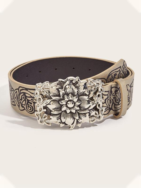 Women's Vintage Flower Decor Y2K PU Buckle Belt, Fashion Gothic Style Belt for Party, Daily Clothing Decor, Trendy All-match & Exquisite Belt for Birthday Gift