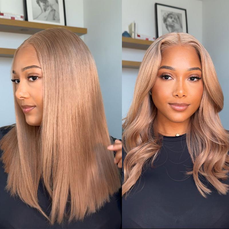 Arabella Ash Blonde Long Bob Wig 6x5 Gluless Put-on-Go Full Lace Closure Human Hair Wig 250% Density Super Silky Straight High Density Double Drawn Milk Tea Color Human Frontal LaceWig