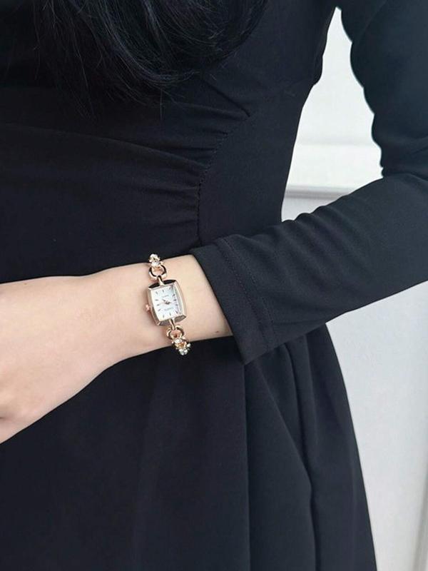 1pc Minimalist Square Dial Chain Strap Delicate High-Value Vintage Quartz Watch