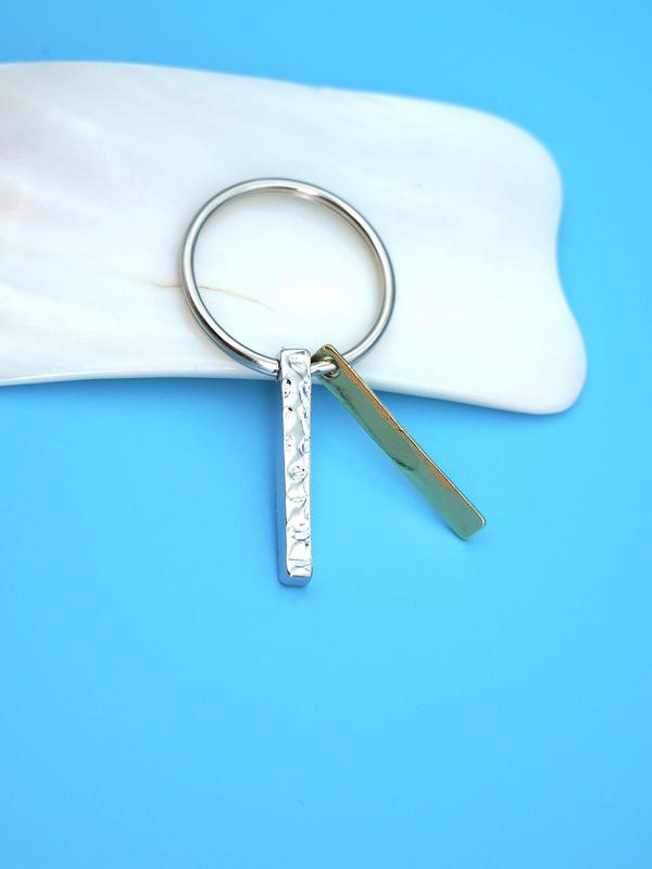 Cute Thick & Thin Bar Design Keychain for Car Keys, Stainless Steel Keychain with Box & Blessing Card, Fashion Accessories As Birthday Gifts