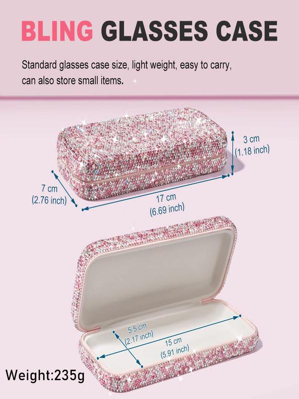 Bling Rhinestone Decorated Glasses Case, Shiny Glasses Case, Rhinestone Hard Shell Protective Large Eyeglass Case, Fashion Accessories for Women & Girls