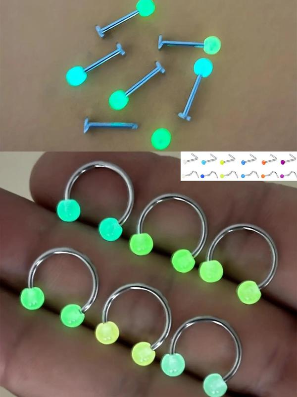 Stainless Steel Nose Ring, 24pcs set Glow In The Dark Nose Ring, Nose Ring for Men & Women, Fashion Accessories for Party