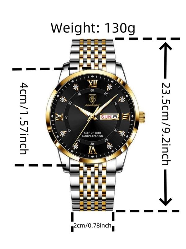 Men's Business Round Dial Luminous Analog Quartz Watch, Fashion Waterproof Luxury Watch for Party, Daily Clothing Decor, Trendy All-match & Exquisite Watch for Gift