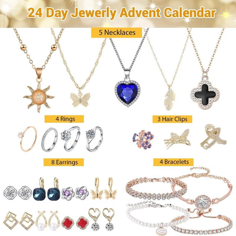 Jewelry Advent Calendar 2024 for Adults Women, Fashion Womens Jewelry Kit Includes Bracelet Necklace Earring Rings Hair Clip for 24 Days Countdown advent Calendar to Holiday, Christmas Gift for Wife Daughter Mom Girls