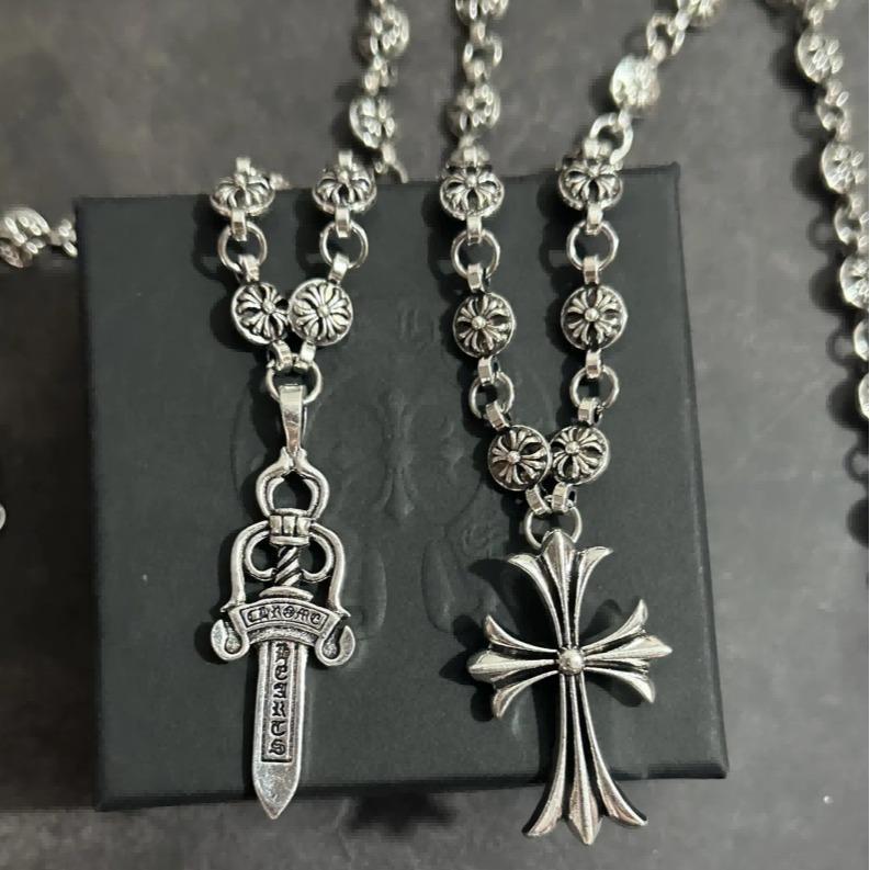 Sword Cross Necklace,Cross Hearts ChainNecklace,Gothic Necklace,Boat Anchor NecklacePunk Cross Necklace Gothic Silver Choke Chain Necklace