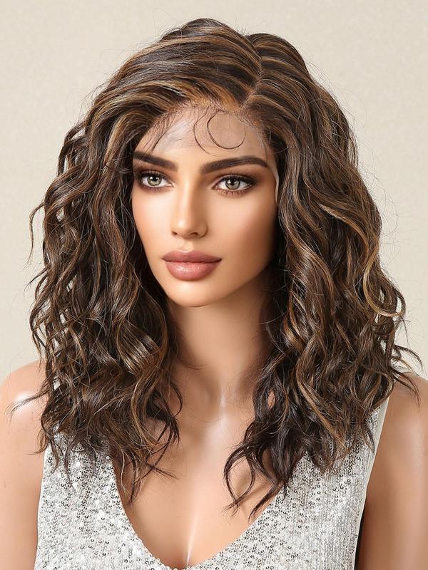 18 Inch Long Curly Lace Front Wigs for Women, Gorgeous Fluffy Wigs without Bangs, Synthetic Full Machine Wigs for Party, Daily Hairstyle Ideas