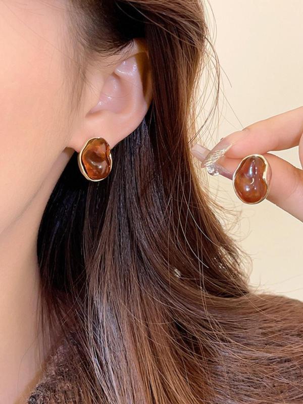 Vintage Tiger Eye Stone Decorated Earrings Set, Elegant Geometric Design Earrings for Women, Trendy All-match & Exquisite Jewelry for Birthday Gift