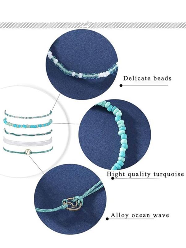 Boho Style Beaded & Braided Anklet Set, Fashionable Adjustable Anklet for Women & Girls, Casual Trendy Body Jewelry for Party, Daily Decor for Birthday Gift