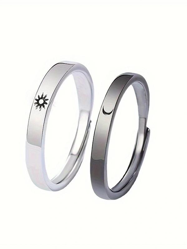 1 Pair Unisex Star & Moon Design Cuff Ring, Casual Trendy Promise Matching Ring, Fashionable Engagement Ring Jewelry for Daily & Party Decoration