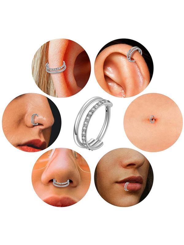 Rhinestone Decorated Double Layer Nose Ring, Stainless Steel Body Jewelry for Women & Men, Fashion Jewelry for Party, Daily Decor, Exquisite Jewelry for Gift