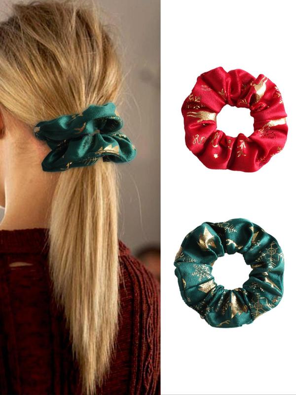 Cute Christmas Themed Pattern Hair Scrunchies Set, High Stretch Hair Tie, Fashion Hair Accessories for Women & Girls, Minimalist Headwear Suitable for Thick Hair