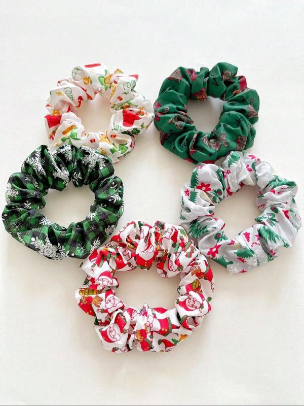 Women's Christmas Themed Ruched Hair Scrunchies, Cute Santa Claus & Tree & Reindeer & Socks & Snowflake Pattern Hair Ties, Fashion Versatile Elegant Charming Hair Accessories